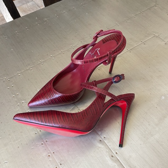 Christian Louboutin jenlove 100mm calf lizzy burgundy bourbon stiletto sz 38 - Picture 5 of 12